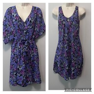 Cinema Etoile Vintage Purple Floral Chemise and Robe Set Size M